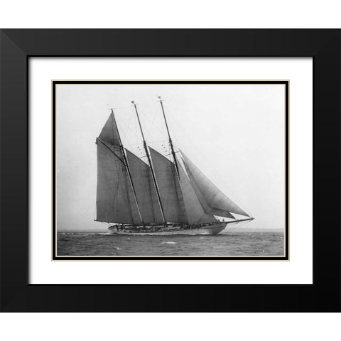 The Schooner Karina at Sail 1919 Black Modern Wood Framed Art Print with Double Matting by Levick, Edwin