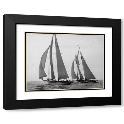Sailboats Race during Yacht Club Cruise Black Modern Wood Framed Art Print with Double Matting by Levick, Edwin