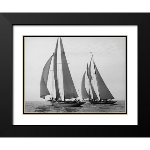 Sailboats Race during Yacht Club Cruise Black Modern Wood Framed Art Print with Double Matting by Levick, Edwin