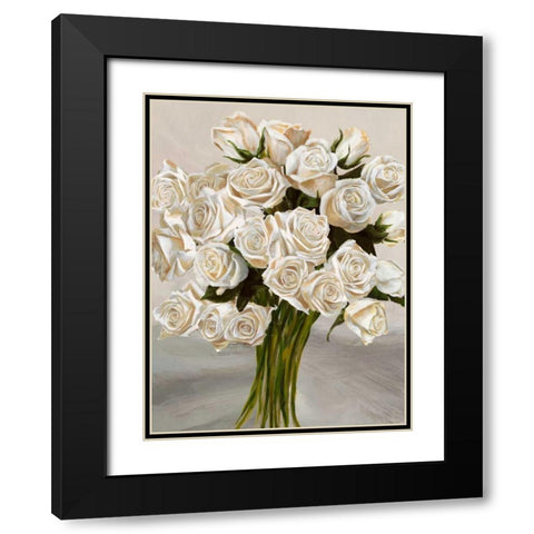 Bouquet blanc II Black Modern Wood Framed Art Print with Double Matting by Sanna, Leonardo
