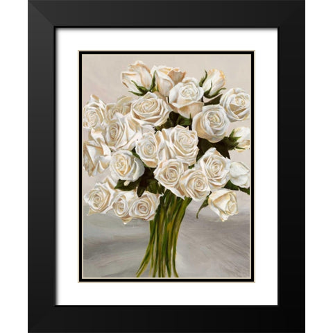 Bouquet blanc II Black Modern Wood Framed Art Print with Double Matting by Sanna, Leonardo