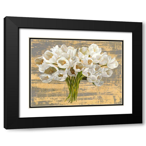 Washed Tulips (Ash and Gold) Black Modern Wood Framed Art Print with Double Matting by Sanna, Leonardo