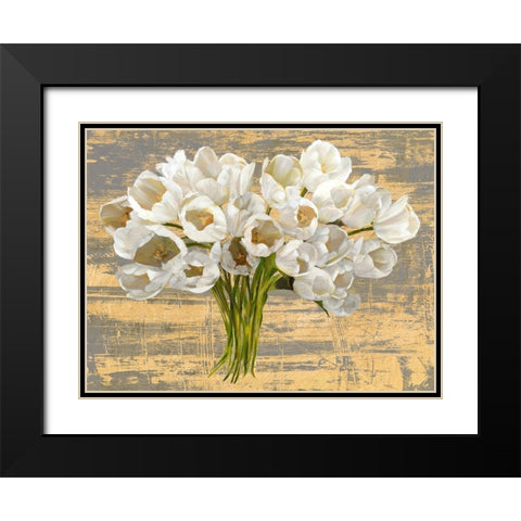 Washed Tulips (Ash and Gold) Black Modern Wood Framed Art Print with Double Matting by Sanna, Leonardo