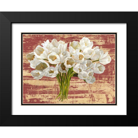 Washed Tulips (Red and Gold) Black Modern Wood Framed Art Print with Double Matting by Sanna, Leonardo
