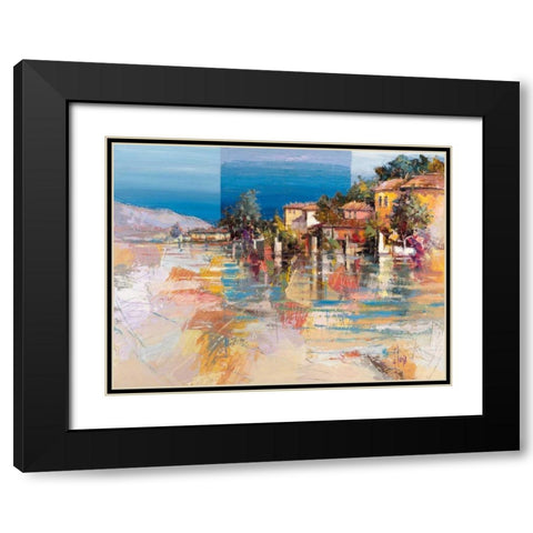 Paese sul lago Black Modern Wood Framed Art Print with Double Matting by Florio, Luigi