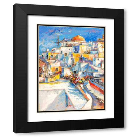Santorini Black Modern Wood Framed Art Print with Double Matting by Florio, Luigi