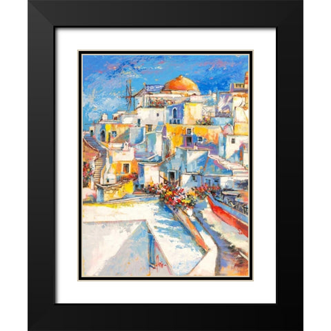 Santorini Black Modern Wood Framed Art Print with Double Matting by Florio, Luigi