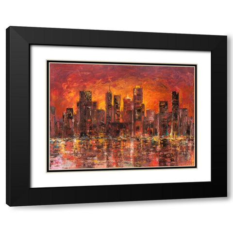 Sunset in New York Black Modern Wood Framed Art Print with Double Matting by Florio, Luigi