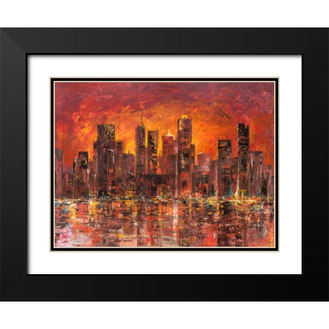 Sunset in New York Black Modern Wood Framed Art Print with Double Matting by Florio, Luigi
