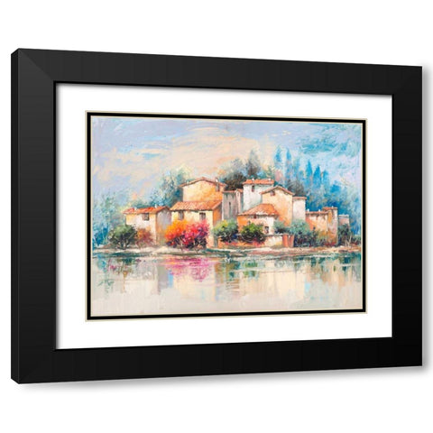 Borgo sul lago Black Modern Wood Framed Art Print with Double Matting by Florio, Luigi