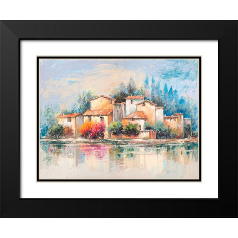 Borgo sul lago Black Modern Wood Framed Art Print with Double Matting by Florio, Luigi