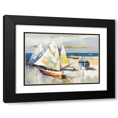 Barche sulla spiaggia Black Modern Wood Framed Art Print with Double Matting by Luigi, Florio