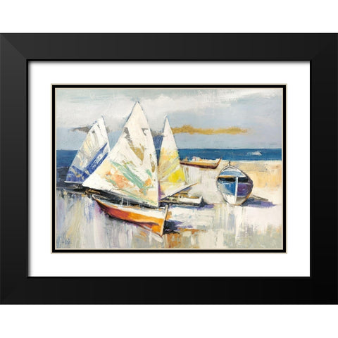 Barche sulla spiaggia Black Modern Wood Framed Art Print with Double Matting by Luigi, Florio
