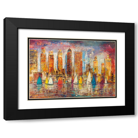 Vele a New York Black Modern Wood Framed Art Print with Double Matting by Florio, Luigi