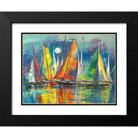 Regata notturna Black Modern Wood Framed Art Print with Double Matting by Florio, Luigi
