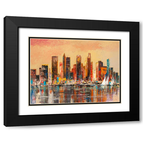 Baia di New York Black Modern Wood Framed Art Print with Double Matting by Florio, Luigi