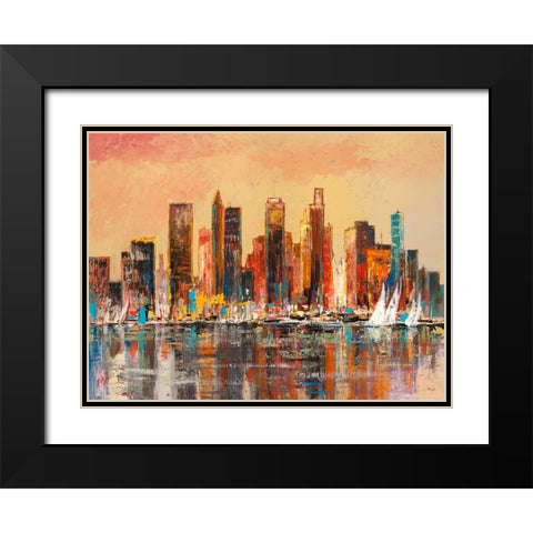 Baia di New York Black Modern Wood Framed Art Print with Double Matting by Florio, Luigi