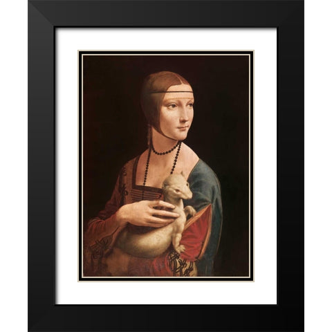 La dama con l ermellino Black Modern Wood Framed Art Print with Double Matting by da Vinci, Leonardo