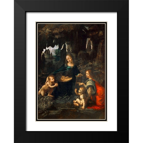 Vergine delle Rocce Black Modern Wood Framed Art Print with Double Matting by Leonardo, da Vinci