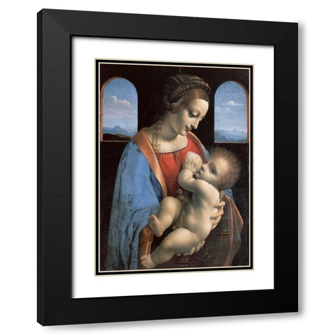 Madonna and Child (Madonna Litta) Black Modern Wood Framed Art Print with Double Matting by Leonardo, da Vinci