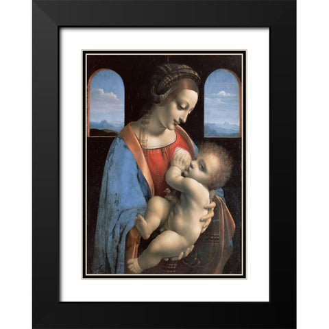 Madonna and Child (Madonna Litta) Black Modern Wood Framed Art Print with Double Matting by Leonardo, da Vinci