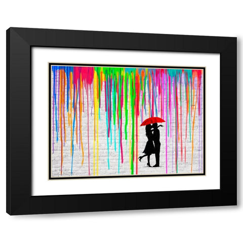 Romance in the Rain Black Modern Wood Framed Art Print with Double Matting by Masterfunk Collective