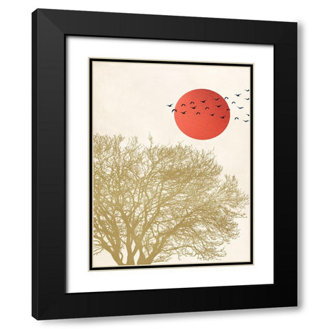 Migrant Birds II Black Modern Wood Framed Art Print with Double Matting by Miko, Sayaka