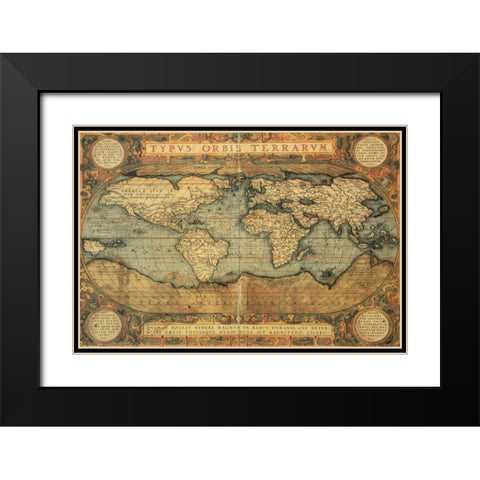 Typus Orbis Terrarum 1587 Black Modern Wood Framed Art Print with Double Matting by Ortelius, Abraham