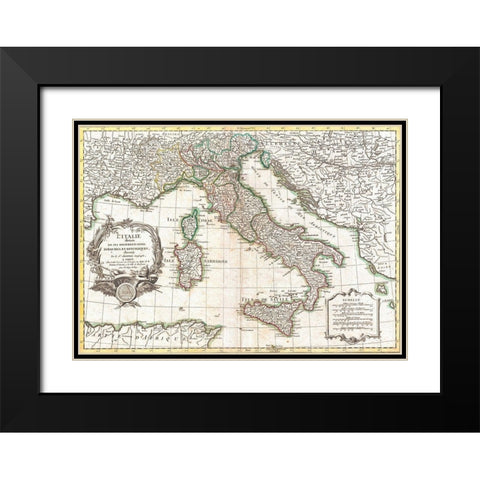 Map of Italy, 1770 Black Modern Wood Framed Art Print with Double Matting by Robert, Janvier