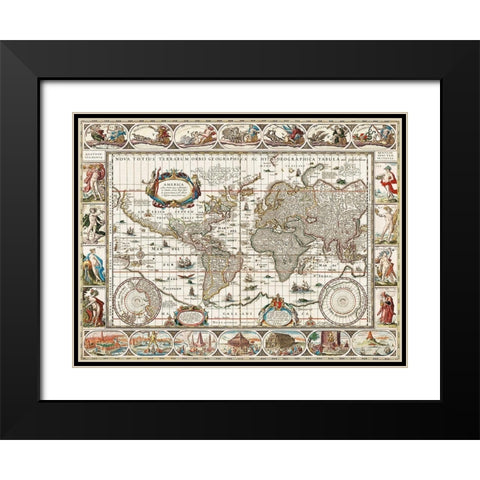 Nova totius terrarum orbis geographica ac hydrographica tabula - 1635â€“1649 Black Modern Wood Framed Art Print with Double Matting by van den Ende, Jan Aertse
