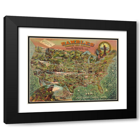 Game board with map of America, 1890 Black Modern Wood Framed Art Print with Double Matting by Anonymous