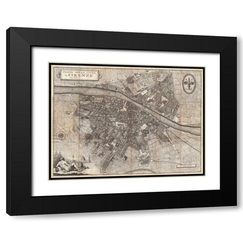 Pianta della Citta di Firenze, 1847 Black Modern Wood Framed Art Print with Double Matting by Molini, Giuseppe