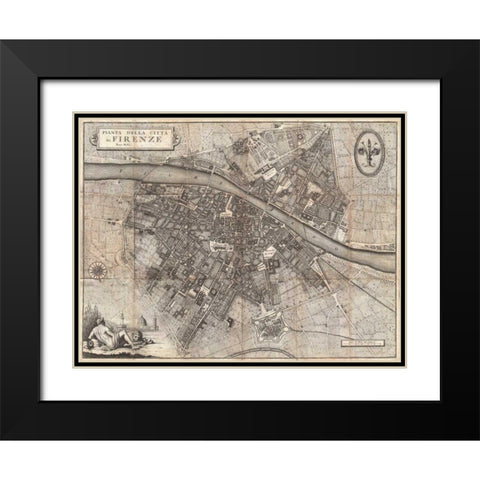 Pianta della Citta di Firenze, 1847 Black Modern Wood Framed Art Print with Double Matting by Molini, Giuseppe