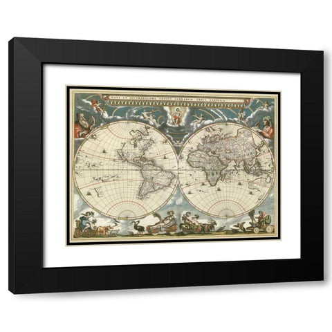 Nova et accuratissima totius terrarum orbis tabula 1664 Black Modern Wood Framed Art Print with Double Matting by Blaeu, Jan