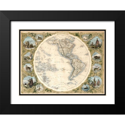 Map of the Western Hemisphere, 1850 Black Modern Wood Framed Art Print with Double Matting by Tallis, John
