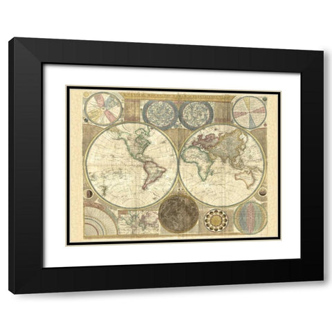 Double hemisphere map of the world 1794 Black Modern Wood Framed Art Print with Double Matting by Dunn, Samuel
