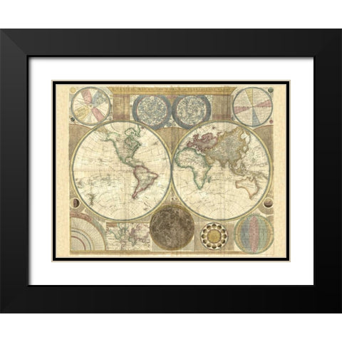 Double hemisphere map of the world 1794 Black Modern Wood Framed Art Print with Double Matting by Dunn, Samuel