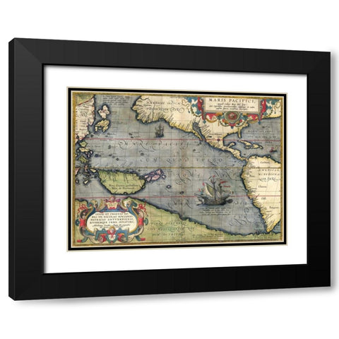 Map of the Pacific Ocean, 1589 Black Modern Wood Framed Art Print with Double Matting by Ortelius, Abraham