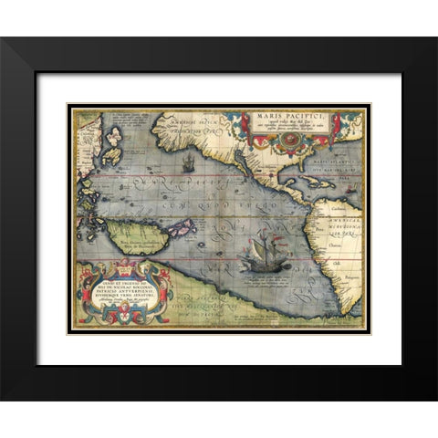 Map of the Pacific Ocean, 1589 Black Modern Wood Framed Art Print with Double Matting by Ortelius, Abraham