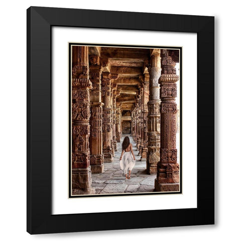 At the Temple-India Black Modern Wood Framed Art Print with Double Matting by Moreau, Marc