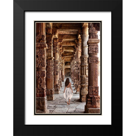 At the Temple-India Black Modern Wood Framed Art Print with Double Matting by Moreau, Marc