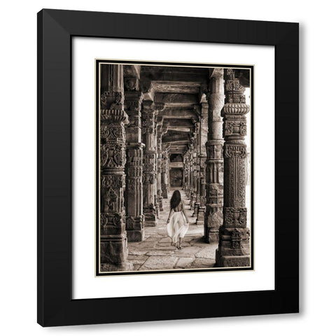 At the Temple-India (BW) Black Modern Wood Framed Art Print with Double Matting by Moreau, Marc
