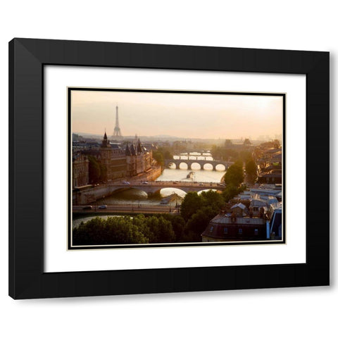 Bridges over the Seine river, Paris Black Modern Wood Framed Art Print with Double Matting by Setboun, Michel