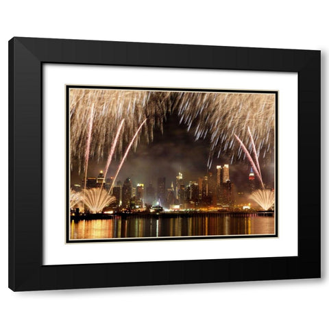 Fireworks on Manhattan, NYC Black Modern Wood Framed Art Print with Double Matting by Setboun, Michel