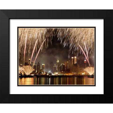 Fireworks on Manhattan, NYC Black Modern Wood Framed Art Print with Double Matting by Setboun, Michel