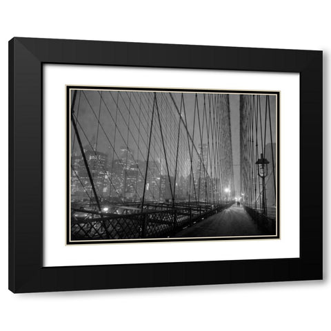 On Brooklyn Bridge by night, NYC Black Modern Wood Framed Art Print with Double Matting by Setboun, Michel