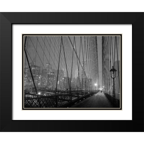 On Brooklyn Bridge by night, NYC Black Modern Wood Framed Art Print with Double Matting by Setboun, Michel