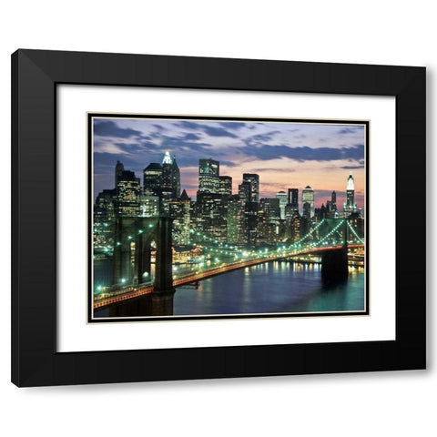 Brookyn bridge and Downtown skyline, NYC Black Modern Wood Framed Art Print with Double Matting by Setboun, Michel