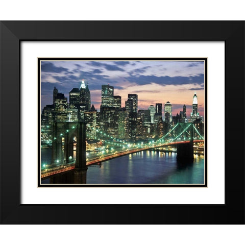 Brookyn bridge and Downtown skyline, NYC Black Modern Wood Framed Art Print with Double Matting by Setboun, Michel