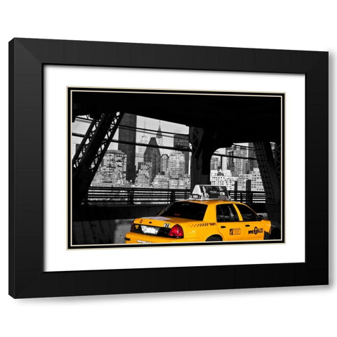 Taxi on the Queensboro Bridge, NYC Black Modern Wood Framed Art Print with Double Matting by Setboun, Michel
